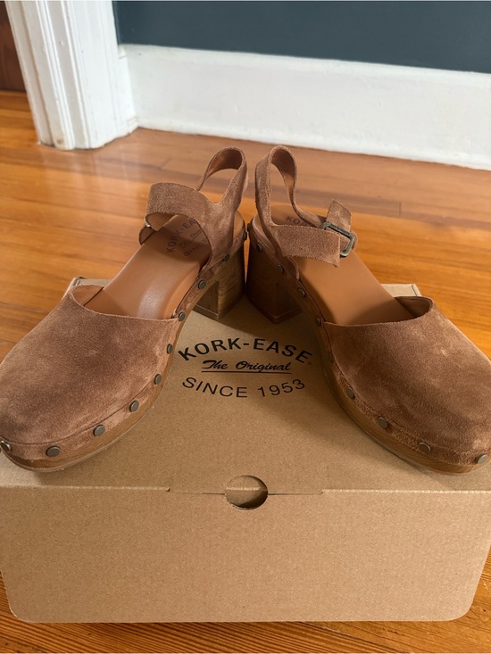 Kork-Ease Shoes - Kork-Ease Brown Suede Clog Sandals with Studded Trim